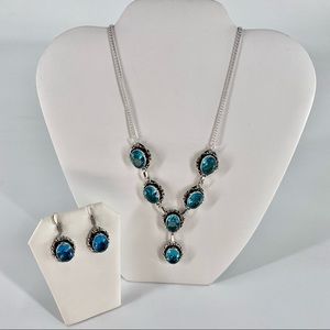 S925 Silver Blue Topaz Necklace Set